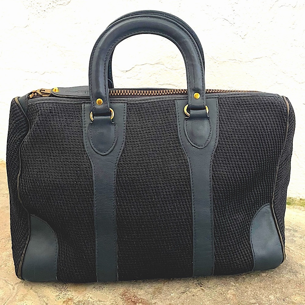 Vintage Speedy doctors bag big Satchel Meyers Handbag Navy Blue Tweed Leather